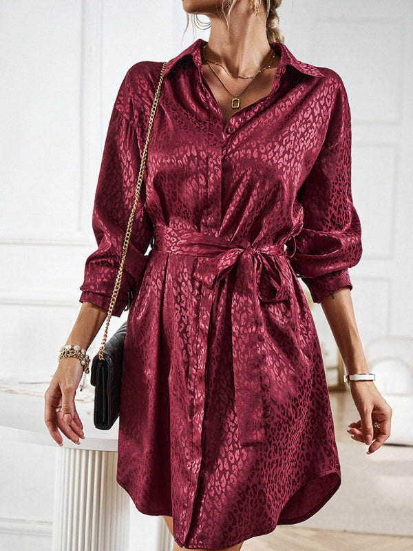 Shirt Collar Open Placket Long Sleeve Midi Dress – Graceful Fit