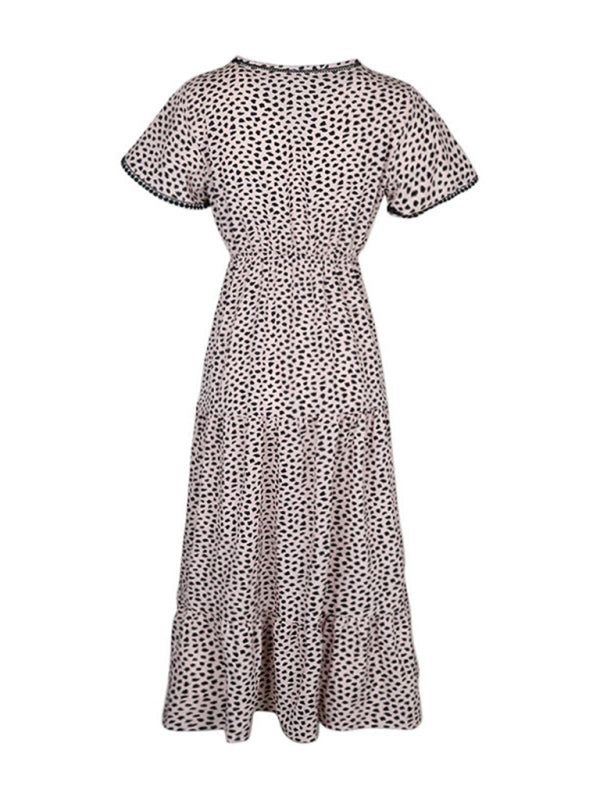 Cracker Khaki V-Neck Printed Midi Dress – Lightweight Woven Grace Style