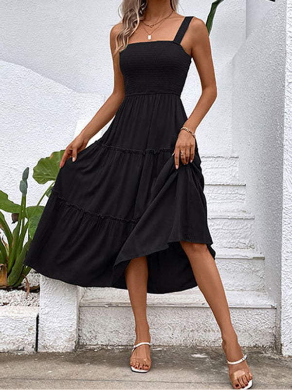 Strapless Solid Color Sleeveless Midi Dress – Romantic & Lightweight Rayon