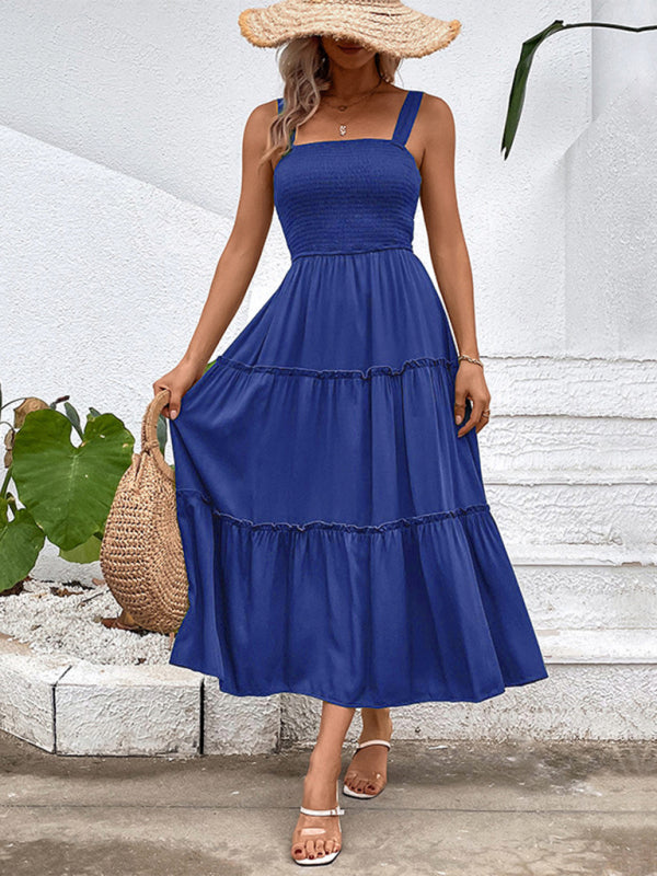 Strapless Solid Color Sleeveless Midi Dress – Romantic & Lightweight Rayon