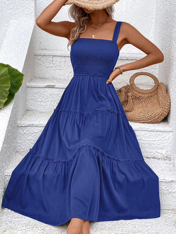 Strapless Solid Color Sleeveless Midi Dress – Romantic & Lightweight Rayon
