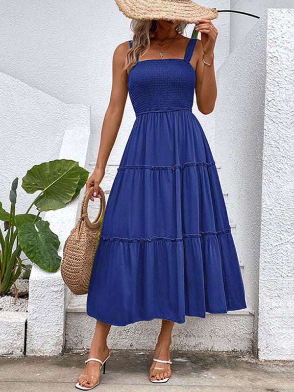 Strapless Solid Color Sleeveless Midi Dress – Romantic & Lightweight Rayon