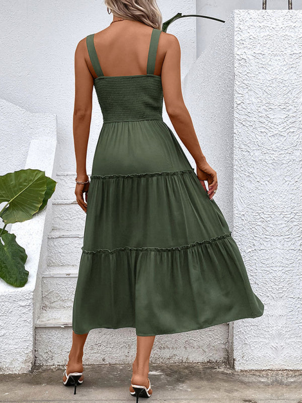 Strapless Solid Color Sleeveless Midi Dress – Romantic & Lightweight Rayon