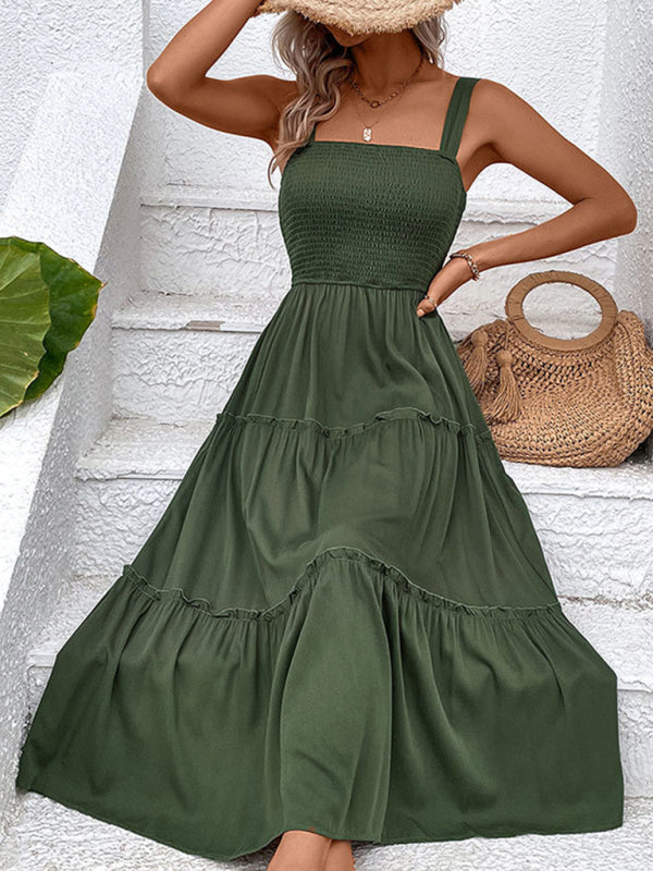 Strapless Solid Color Sleeveless Midi Dress – Romantic & Lightweight Rayon