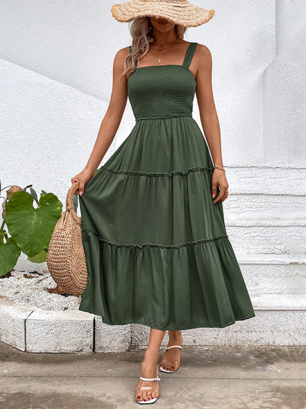 Strapless Solid Color Sleeveless Midi Dress – Romantic & Lightweight Rayon