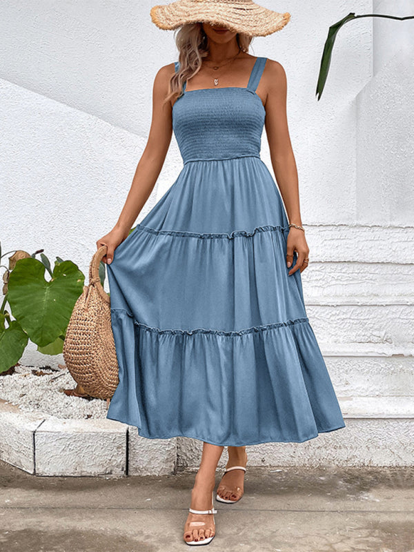Strapless Solid Color Sleeveless Midi Dress – Romantic & Lightweight Rayon