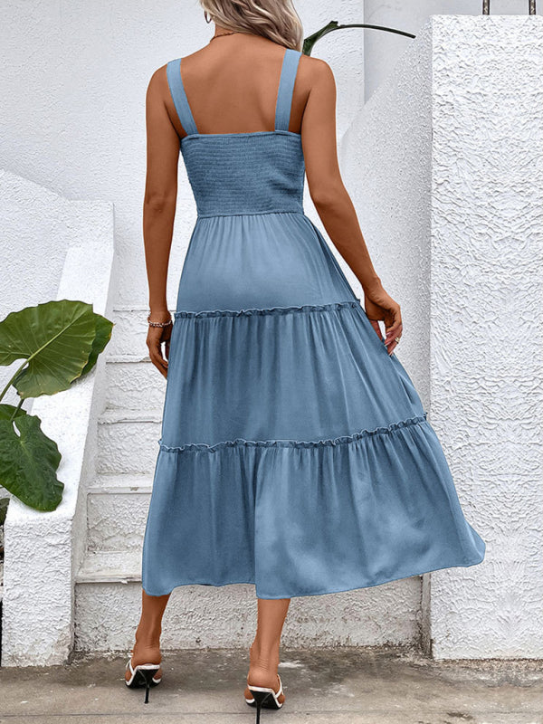 Strapless Solid Color Sleeveless Midi Dress – Romantic & Lightweight Rayon