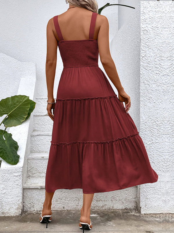 Strapless Solid Color Sleeveless Midi Dress – Romantic & Lightweight Rayon