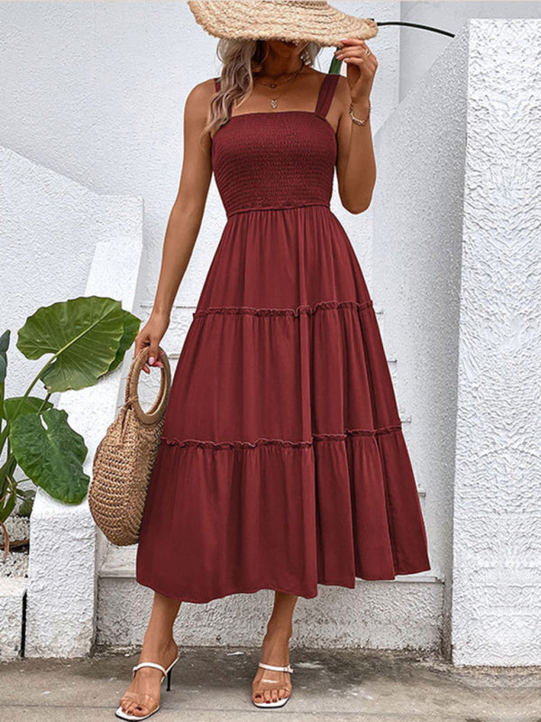 Strapless Solid Color Sleeveless Midi Dress – Romantic & Lightweight Rayon