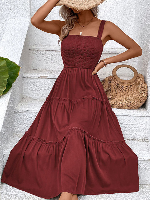 Strapless Solid Color Sleeveless Midi Dress – Romantic & Lightweight Rayon