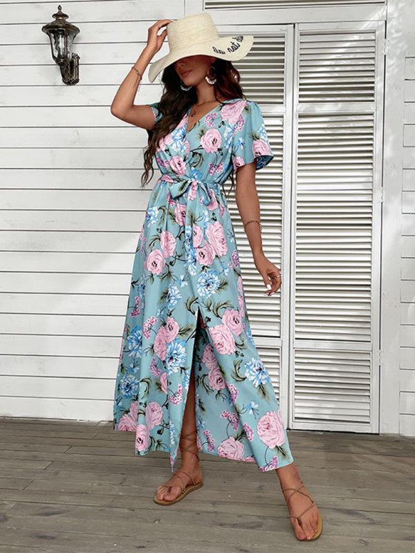 Floral Wrap Maxi Dress for Summer Vacations