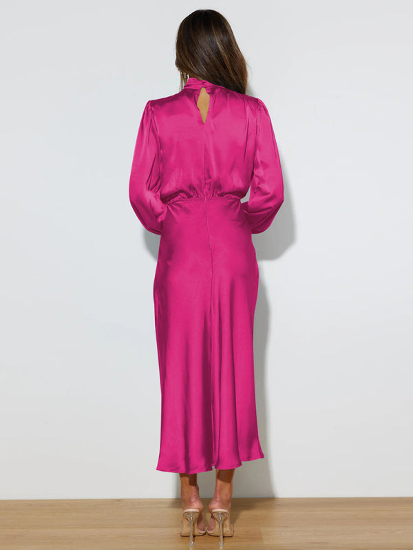 Satin Long Sleeve Loose Dress – Graceful Fit, Dropped Shoulder, Spring Ready