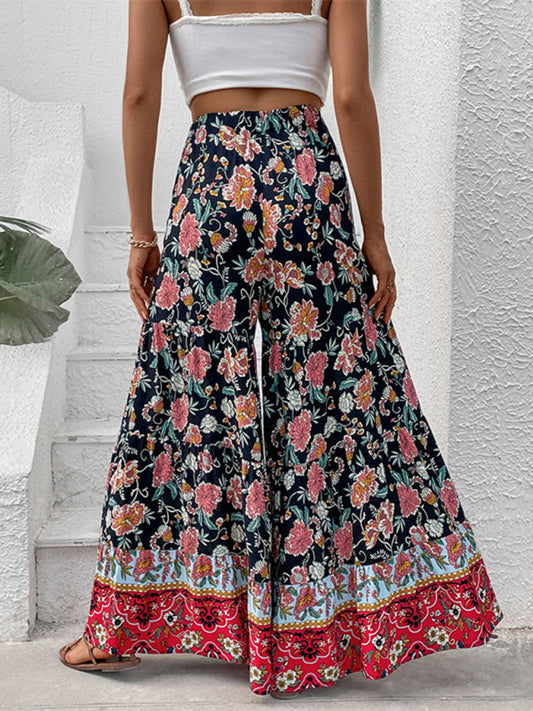 Floral Flared Wide-Leg Pants