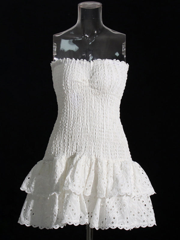 Strapless Ruffle Hem Embroidered Short Dress – Romantic Summer Style
