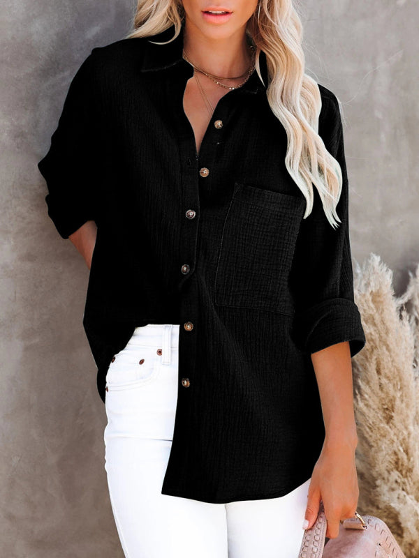 Women's V-Neck Button-Down Long Sleeve Shirt