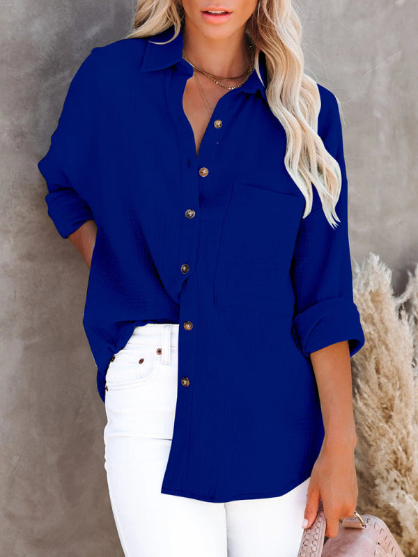 Women's V-Neck Button-Down Long Sleeve Shirt