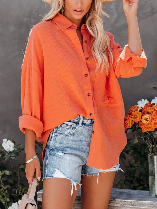 Women's V-Neck Button-Down Long Sleeve Shirt