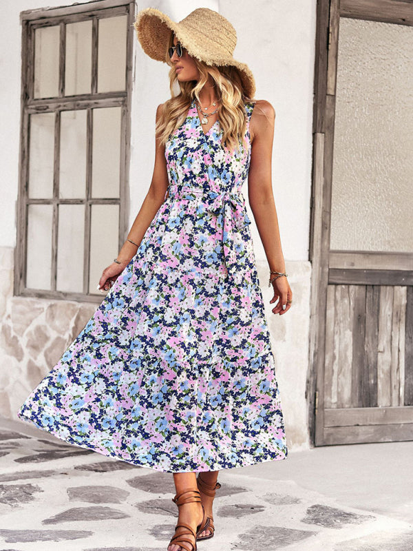 Romantic Sleeveless Resort Maxi Dress – Woven Polyester, No Pockets