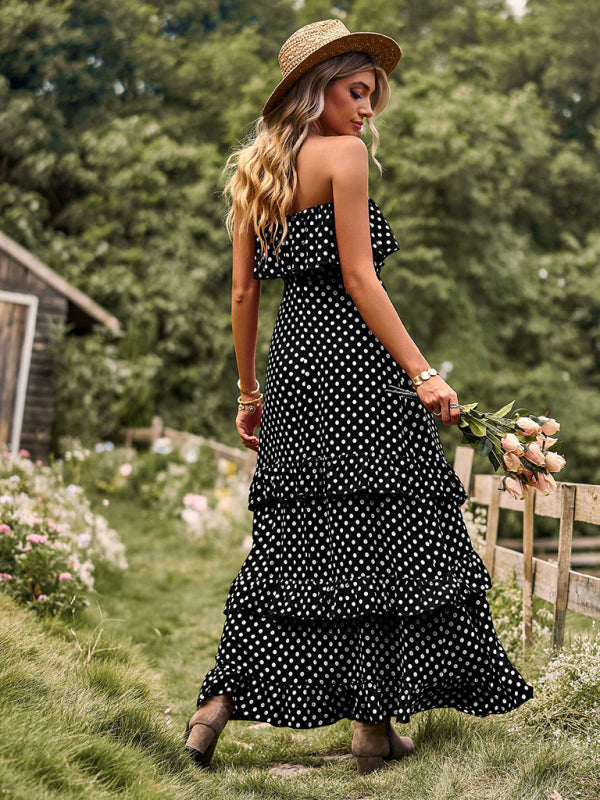 One-Shoulder Polka Dot Slit Maxi Dress – Romantic Spring-Summer Look