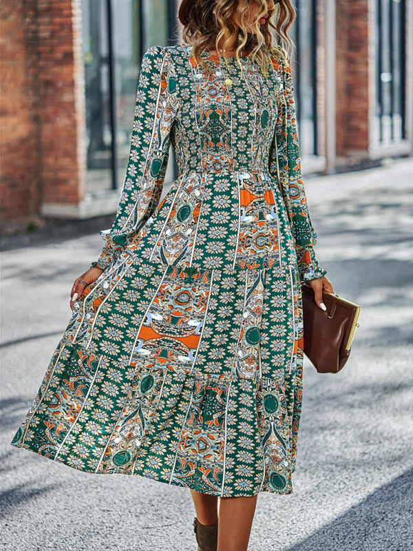 Bohemian Swing Maxi Dress – Round Neck, Woven Polyester, Spring & Autumn Style