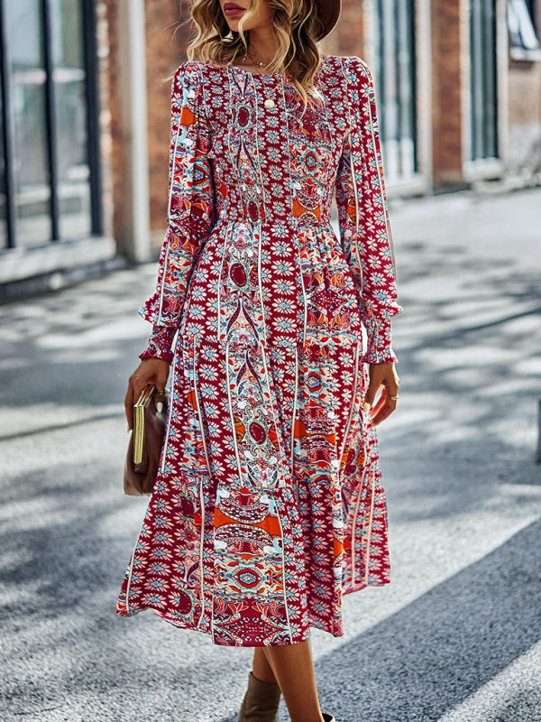 Bohemian Swing Maxi Dress – Round Neck, Woven Polyester, Spring & Autumn Style