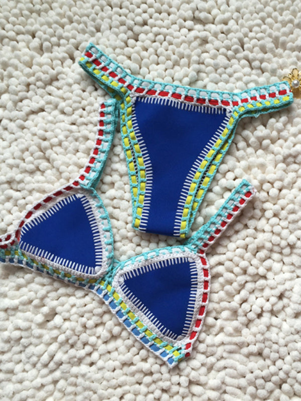 Handwoven Black & Gold One-Piece Swimsuit – Colorful Knit Design