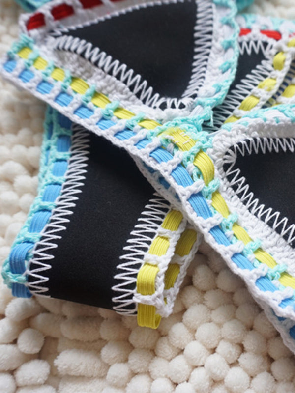 Handwoven Black & Gold One-Piece Swimsuit – Colorful Knit Design