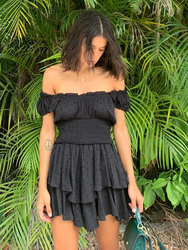 Romantic Pleated Sleeve Cake Skirt Dress – Fitted Waist & Irregular Hem