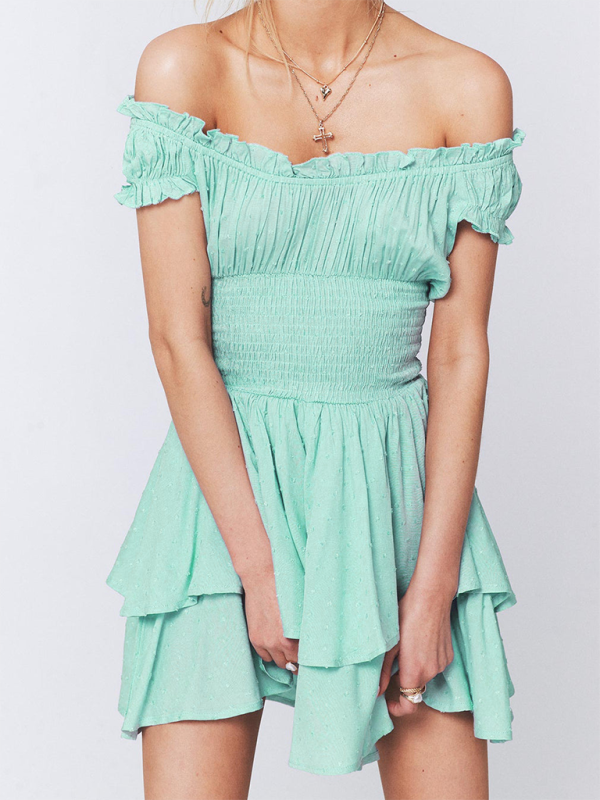 Romantic Pleated Sleeve Cake Skirt Dress – Fitted Waist & Irregular Hem