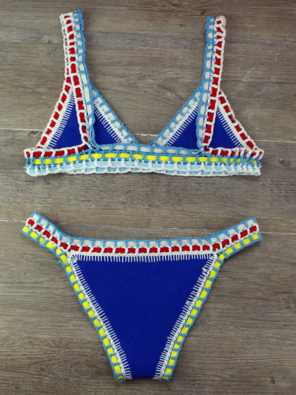 Hand-Crocheted Boho Bikini Set – Knit Panel, Two-Piece Swimsuit