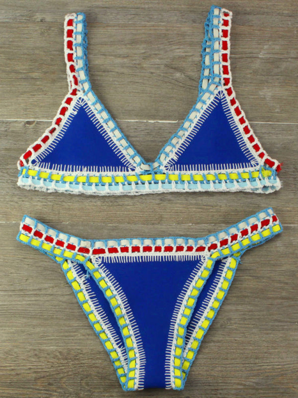 Hand-Crocheted Boho Bikini Set – Knit Panel, Two-Piece Swimsuit