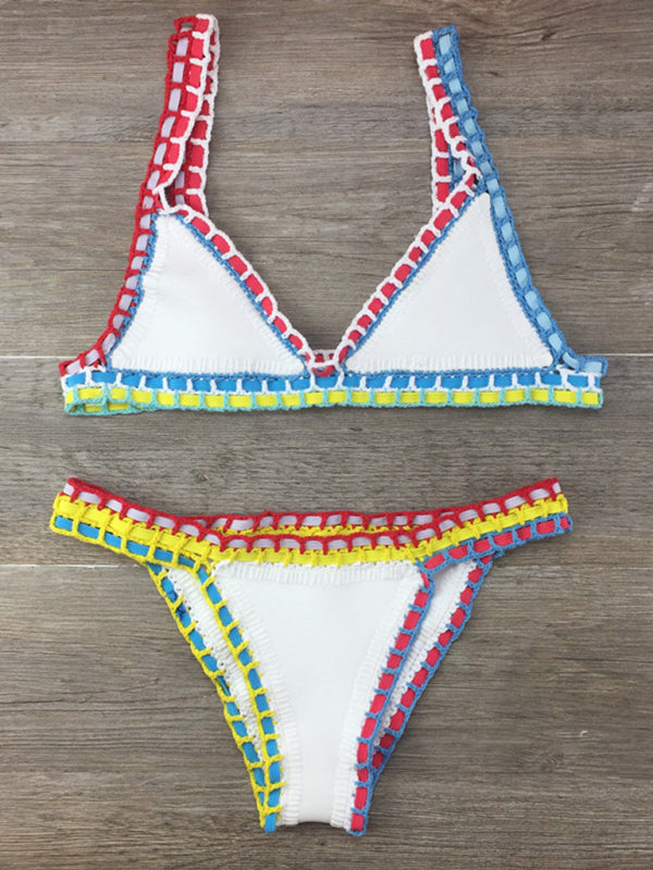 Hand-Crocheted Boho Bikini Set – Knit Panel, Two-Piece Swimsuit