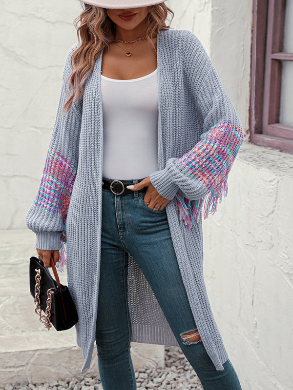 Women's Fringe Knit Sweater Grey