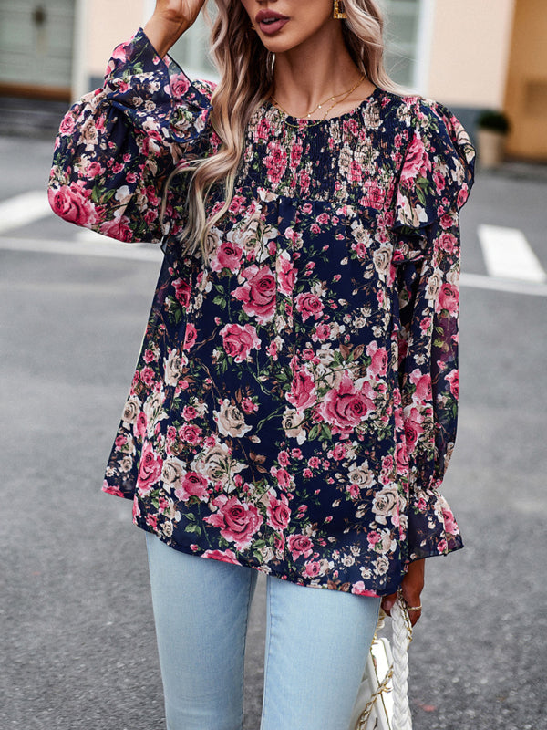 Camisa elegante de manga larga con flores – Smiling Maria