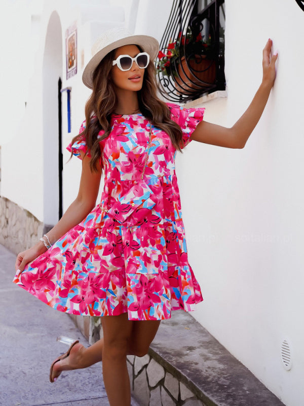 Floral Trumpet Sleeve Irregular Hem Dress – Romantic Spring Style