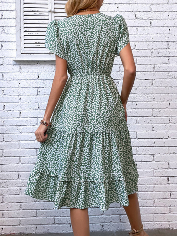 Green Floral Romantic Spring Dress – Lightweight Woven Fit & Flare