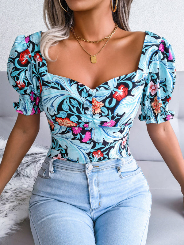 Floral Chiffon Square Neck Blouse for Women