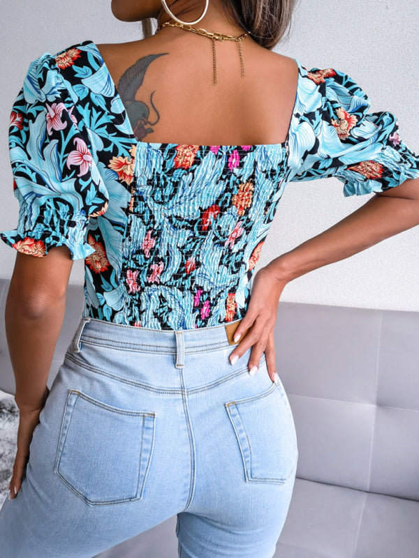 Floral Chiffon Square Neck Blouse for Women