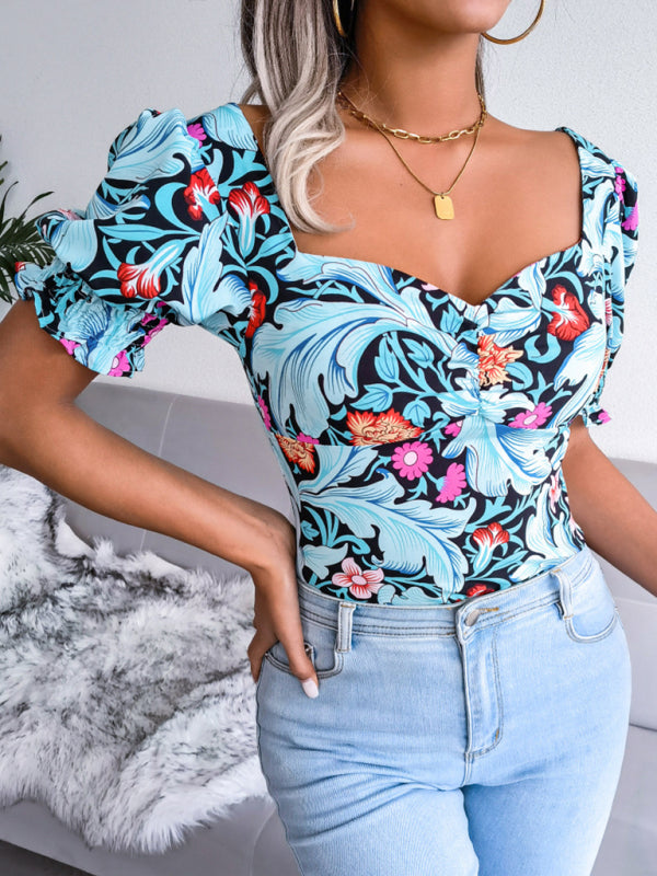 Floral Chiffon Square Neck Blouse for Women
