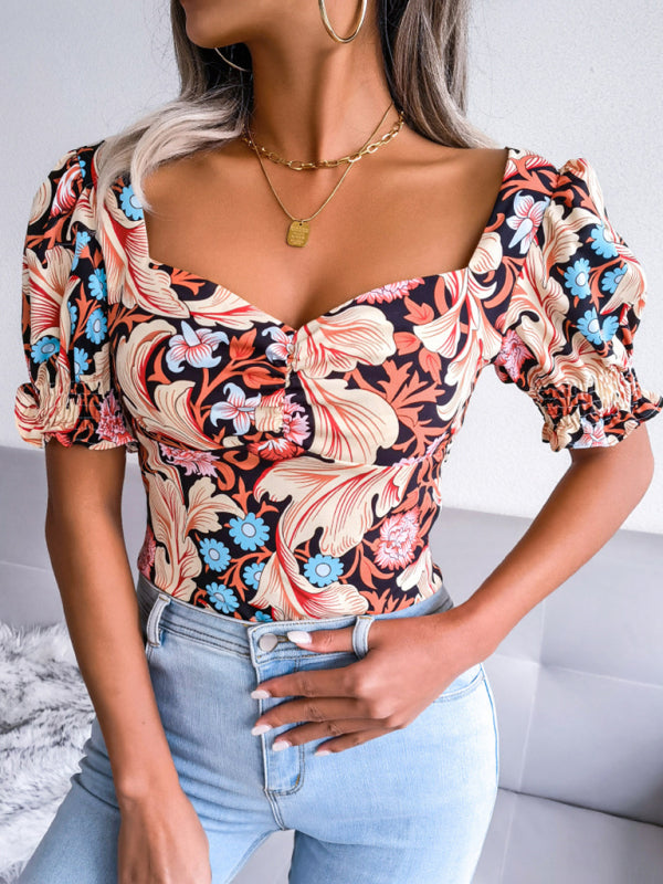 Floral Chiffon Square Neck Blouse for Women