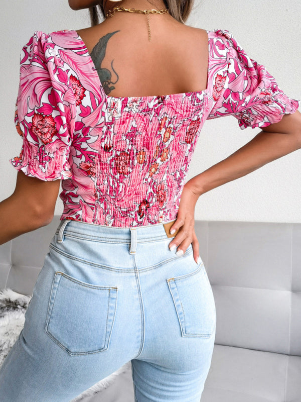 Floral Chiffon Square Neck Blouse for Women