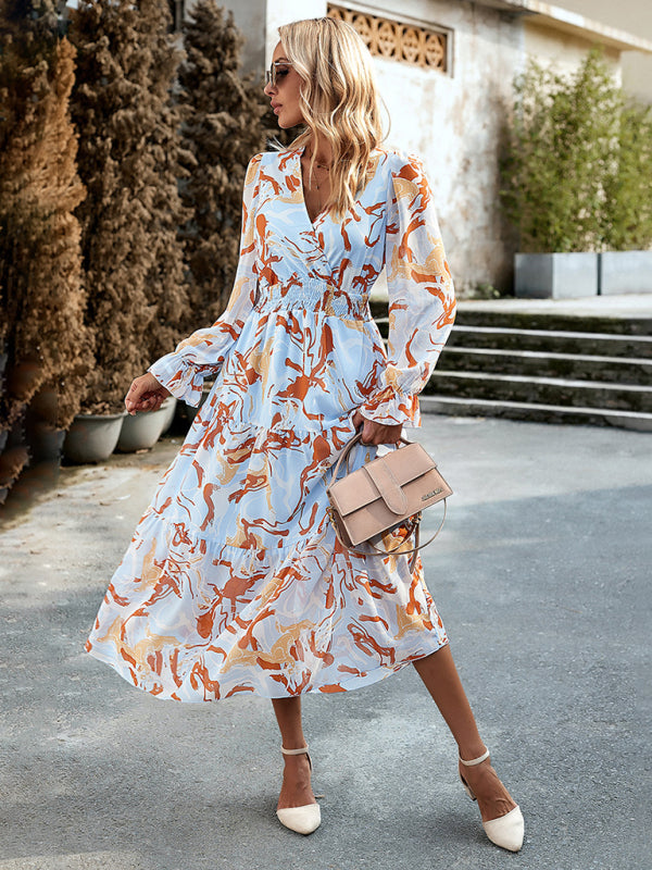Romantic Printed V-Neck Maxi Dress – Lightweight Vacation Style