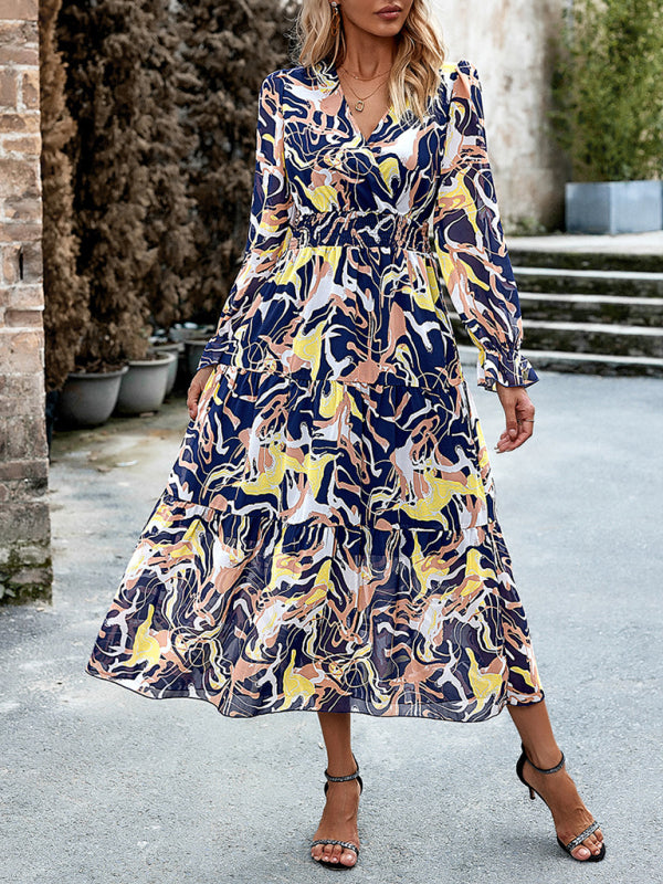 Romantic Printed V-Neck Maxi Dress – Lightweight Vacation Style