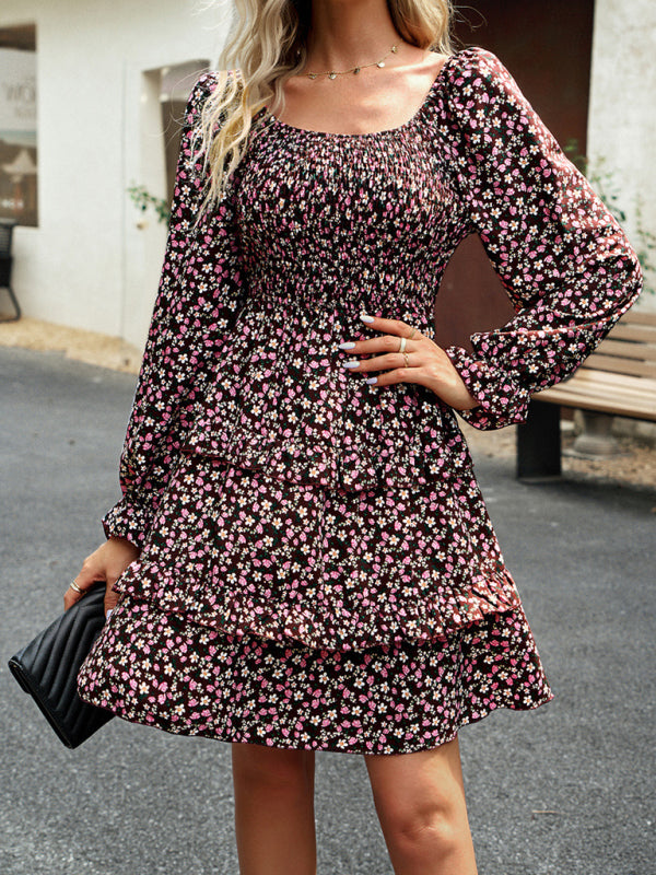 Elegant Square Neck Floral Dress – Graceful Fit & Woven Finish