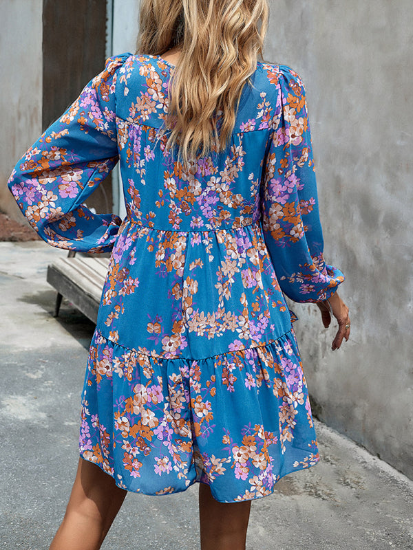 Floral Chiffon Layered Dress – Round Neck, Lightweight & Flowy Skirt