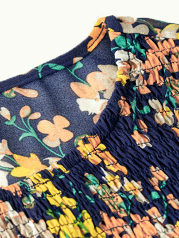Floral Chiffon Layered Dress – Round Neck, Lightweight & Flowy Skirt