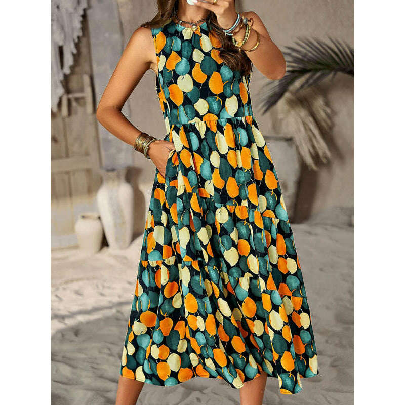 فستان ماكسي بوهو بطبقات وياقة هالتر مزخرف بالزهور – أنماط عطلات الربيع والصيف ابتسامة ماريا --- كل شيء للنساء 34652167