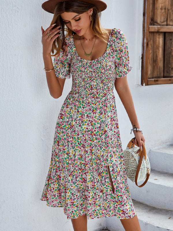 Boho Floral Swing Dress – Round Neck, Lightweight Rayon, Flowy Fit