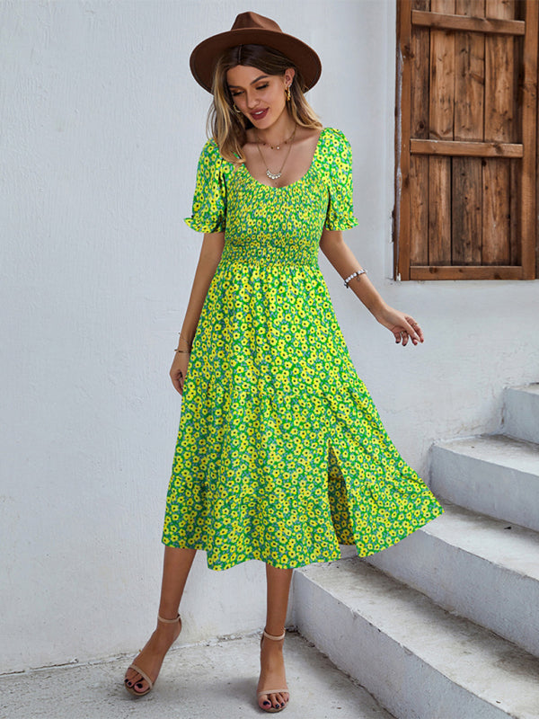 Boho Floral Swing Dress – Round Neck, Lightweight Rayon, Flowy Fit