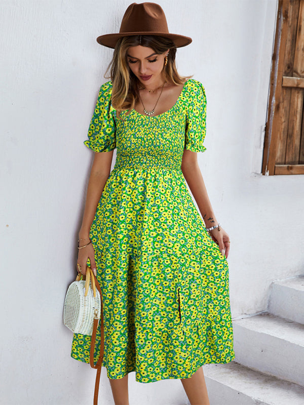 Boho Floral Swing Dress – Round Neck, Lightweight Rayon, Flowy Fit